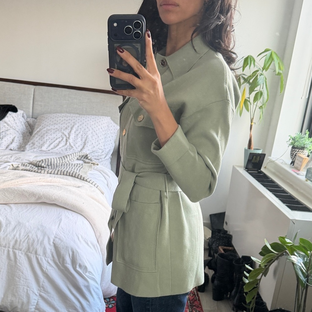 Sandro Light Green Belted Utility Jacket